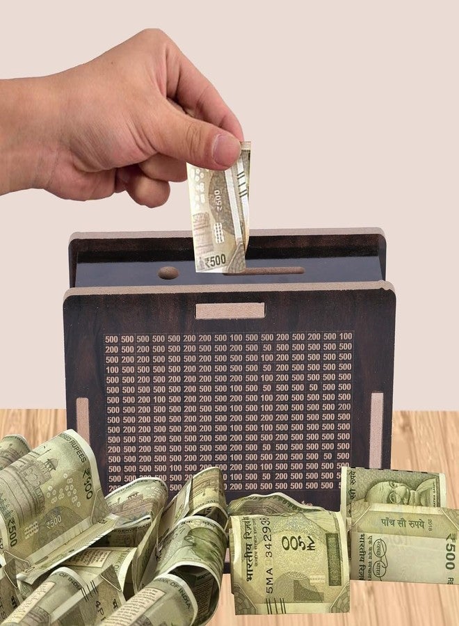 nexat Wooden Piggy Bank for Kids & Adults, Coin Box with Carved Design, Savings Box, Mini Bank, Donation Box, Smart Money Box, Wooden Coin Box, Money Saver, Piggy Bank with Numbers (12) - Image 4